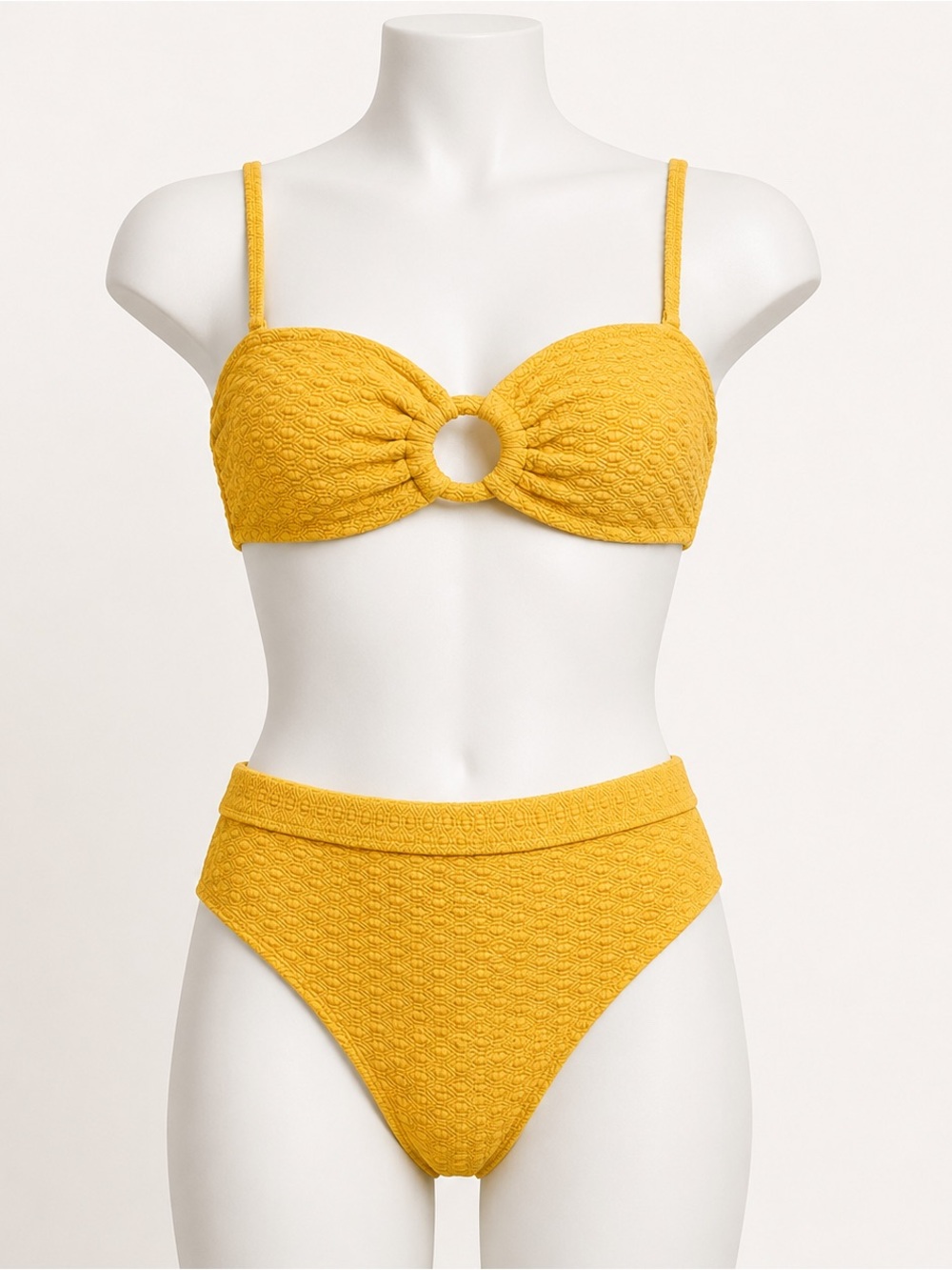 NWT Roxy Haleiwa Golden Rod Textured Bikini Set Top M Bottom L